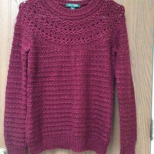 Ralph Lauren burgundy alpaca blend sweater crochet trim, sz M
